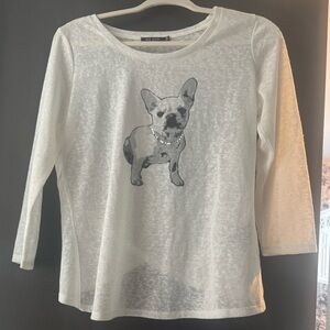 Max Jeans White Long Sleeve Tee with Frenchie Graphic